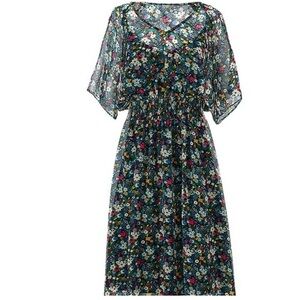 Cabi Floral Fiesta Short Sleeve Midi Teal Dress Small